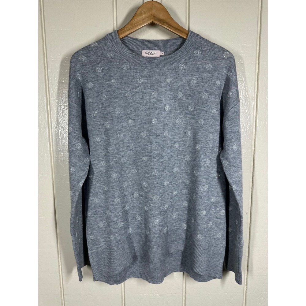 Soaked in Luxury Sweater Women S Grey Polka Dot Metallic Crew Neck Knit 7749